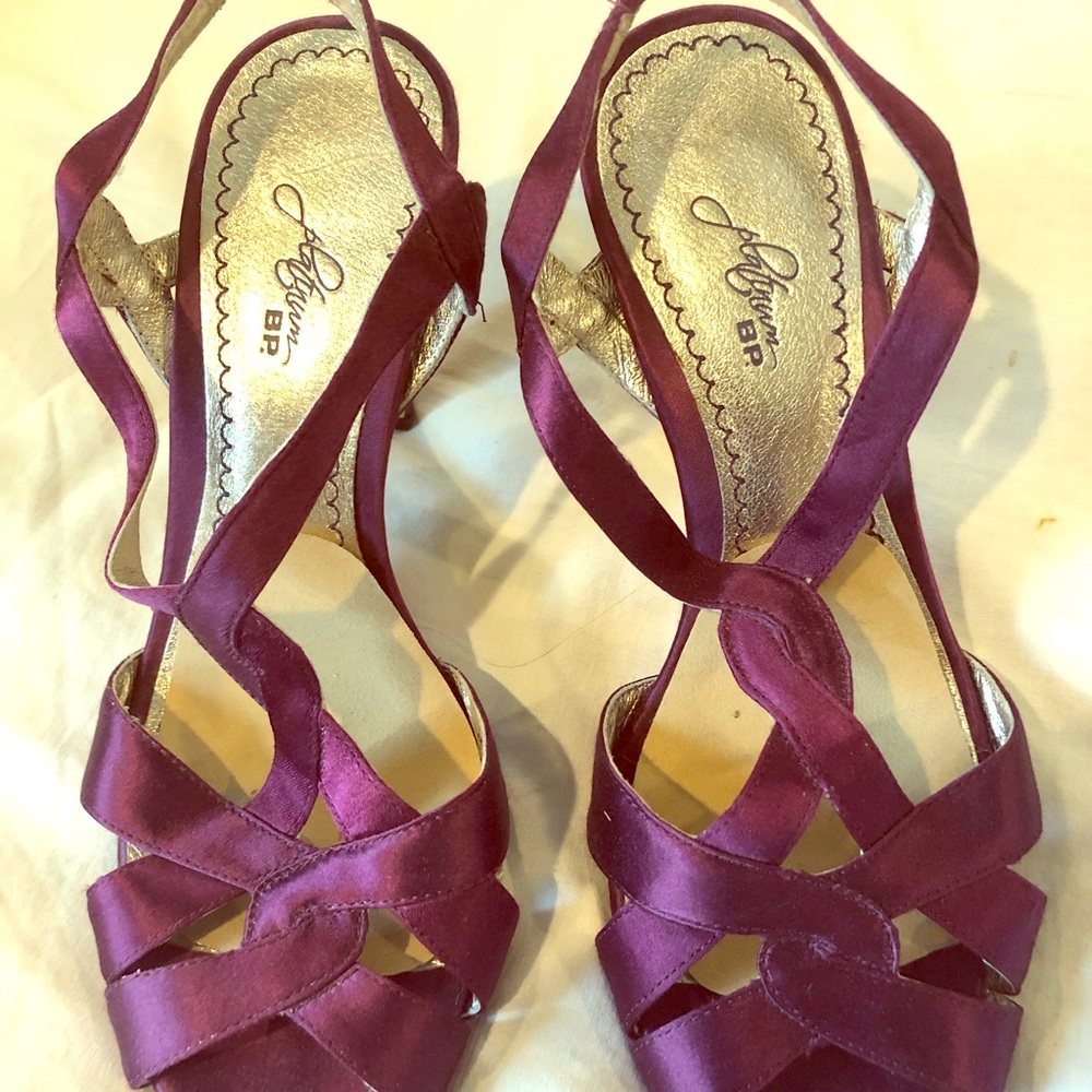 Italian purple satin sandals leather bottoms